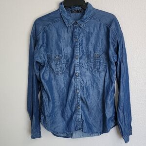 Prana Blue Upshift button up shirt/ tunic/ Size M